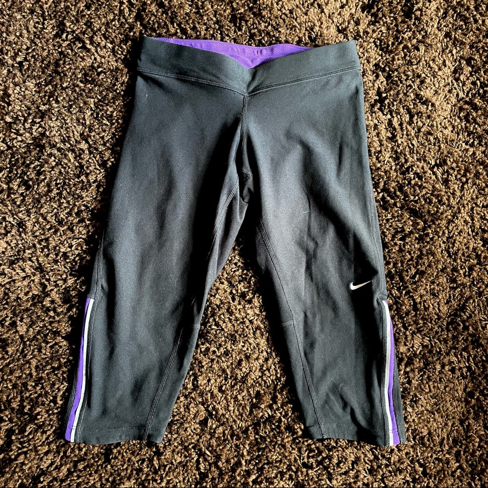 Nike Dri-fit Running Capris black with purple stripe in size XS